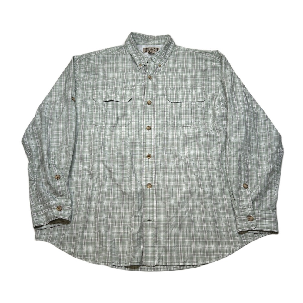 Duluth Trading Plaid Shirt Mens XL Green Long Sleeve Pockets Outdoor Lined